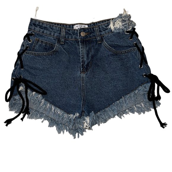 Designer AC FOR AG (Alexa Chung & AG) Lace-Up Frayed High Rise Denim Sho… - Picture 1 of 11